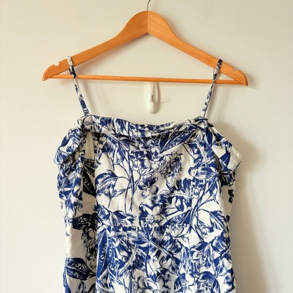 Abercrombie & Fitch Strapless Linen Blend Midi Dress in Blue Floral Size Large - Picture 6 of 10